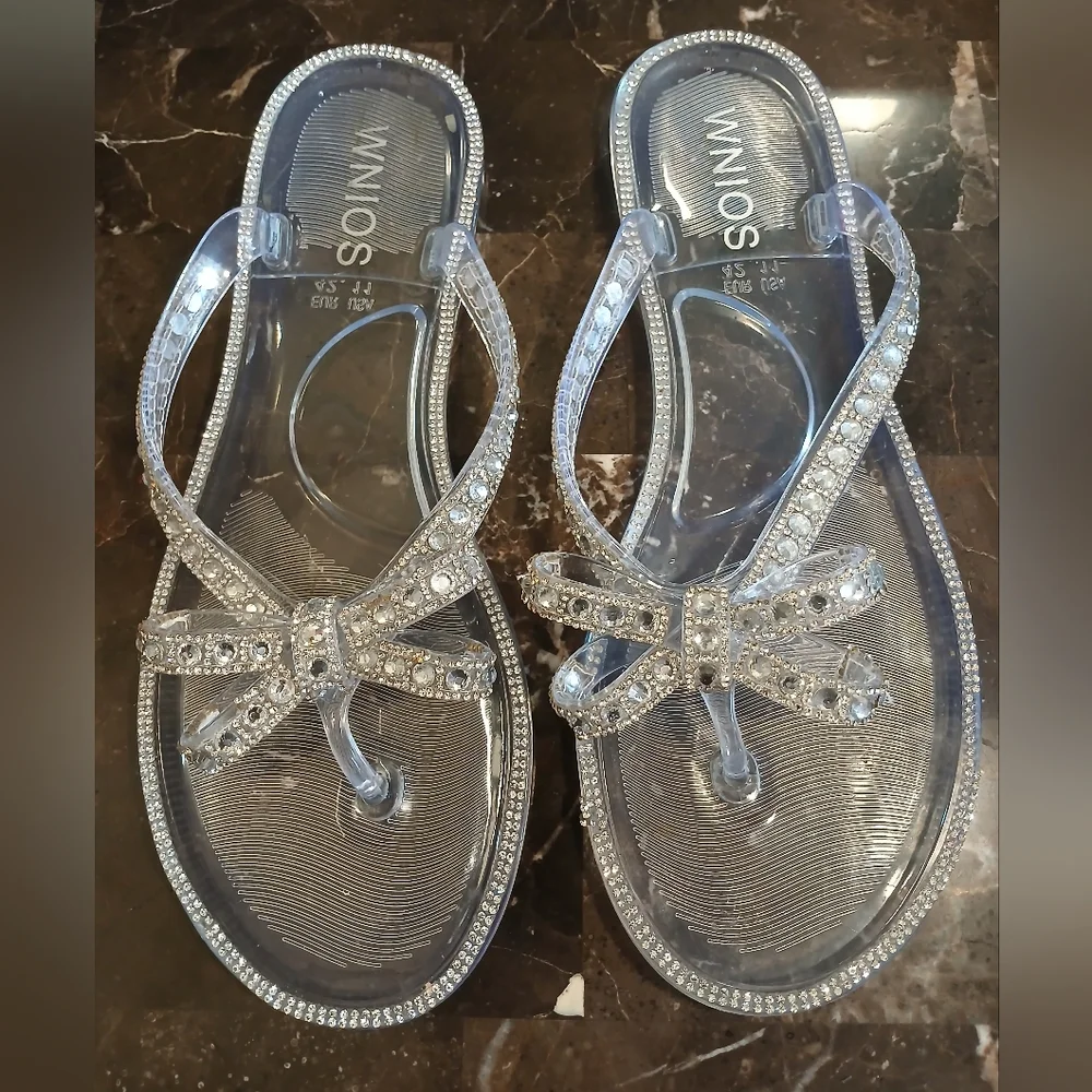 Shimmering Rhinestone Clear Sandals - Picture 1 of 7